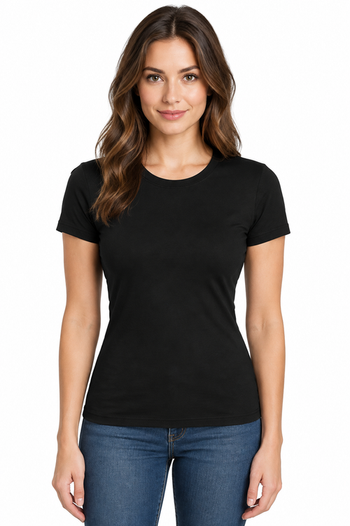 Female Model Black Women's T-Shirt Mockup
